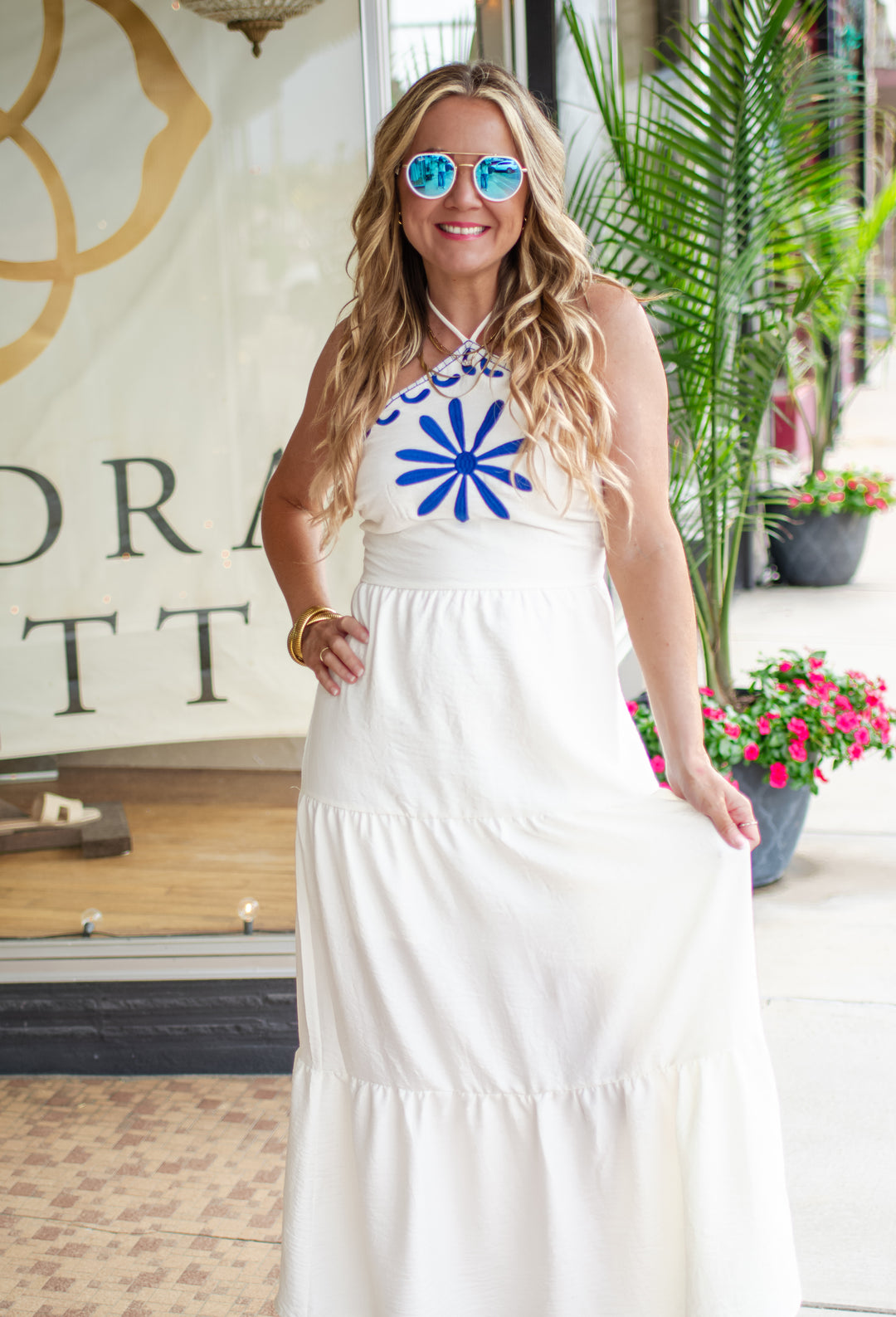 Summer Is Calling Blue Embroidered Halter Maxi Dress