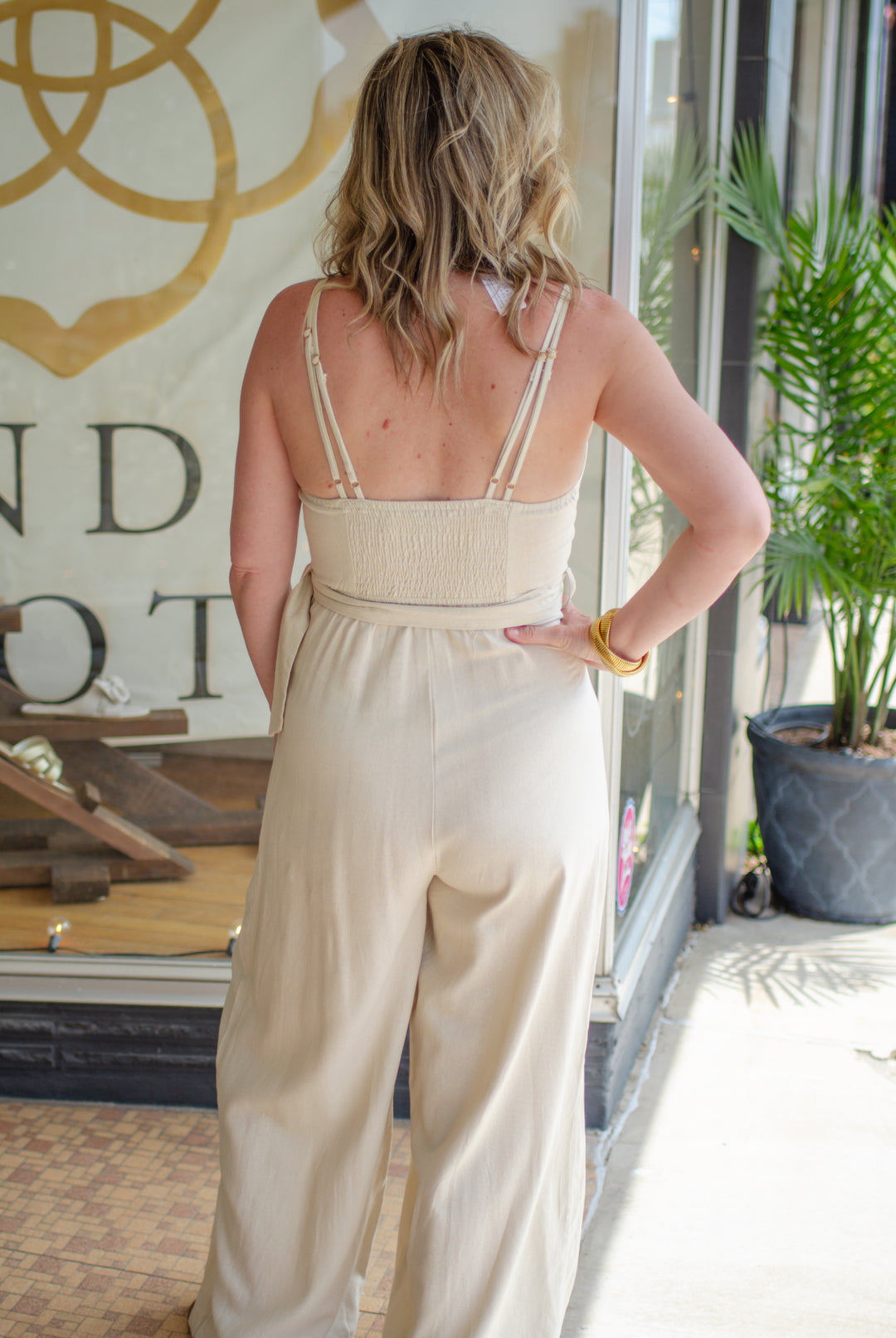 Your Heart Or Mine Linen Wide Leg Belted Keyhole Jumper