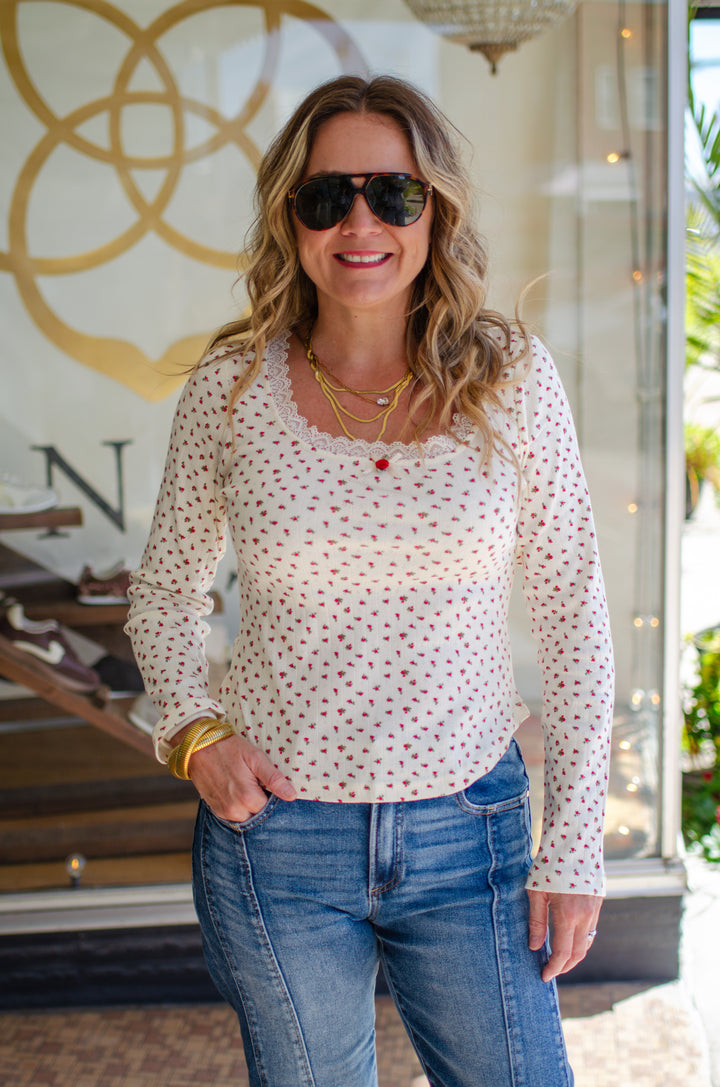 Floral Fields Floral Front Long Sleeve Top