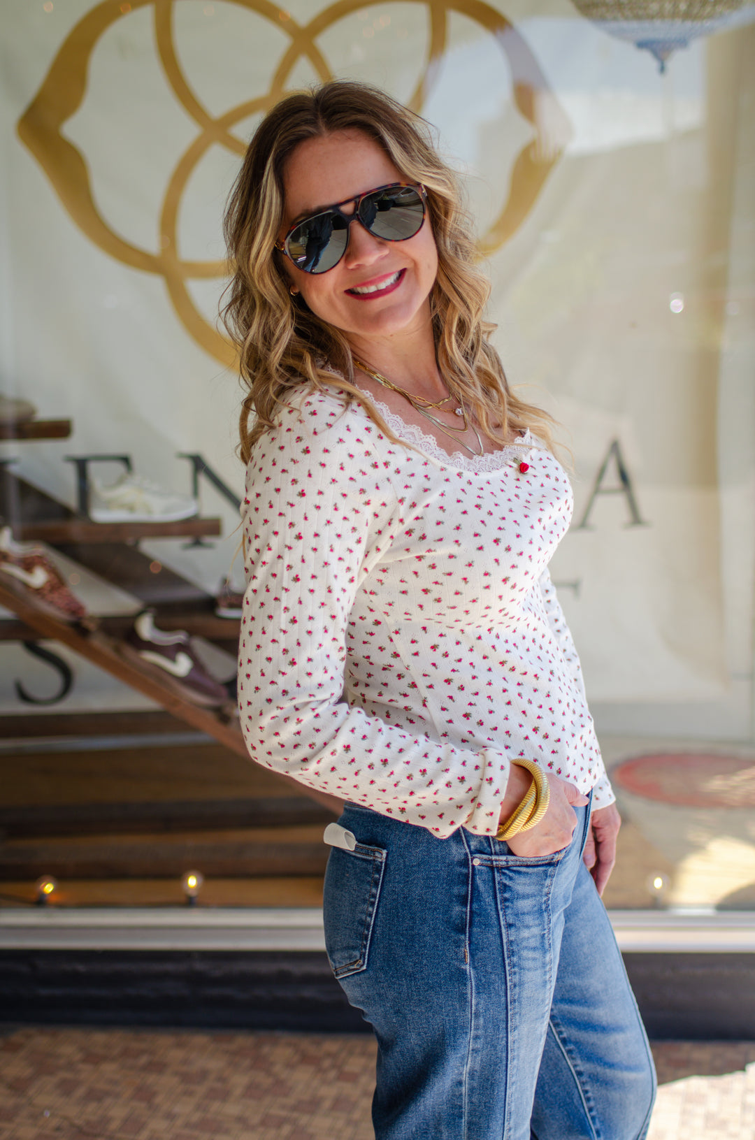 Floral Fields Floral Front Long Sleeve Top