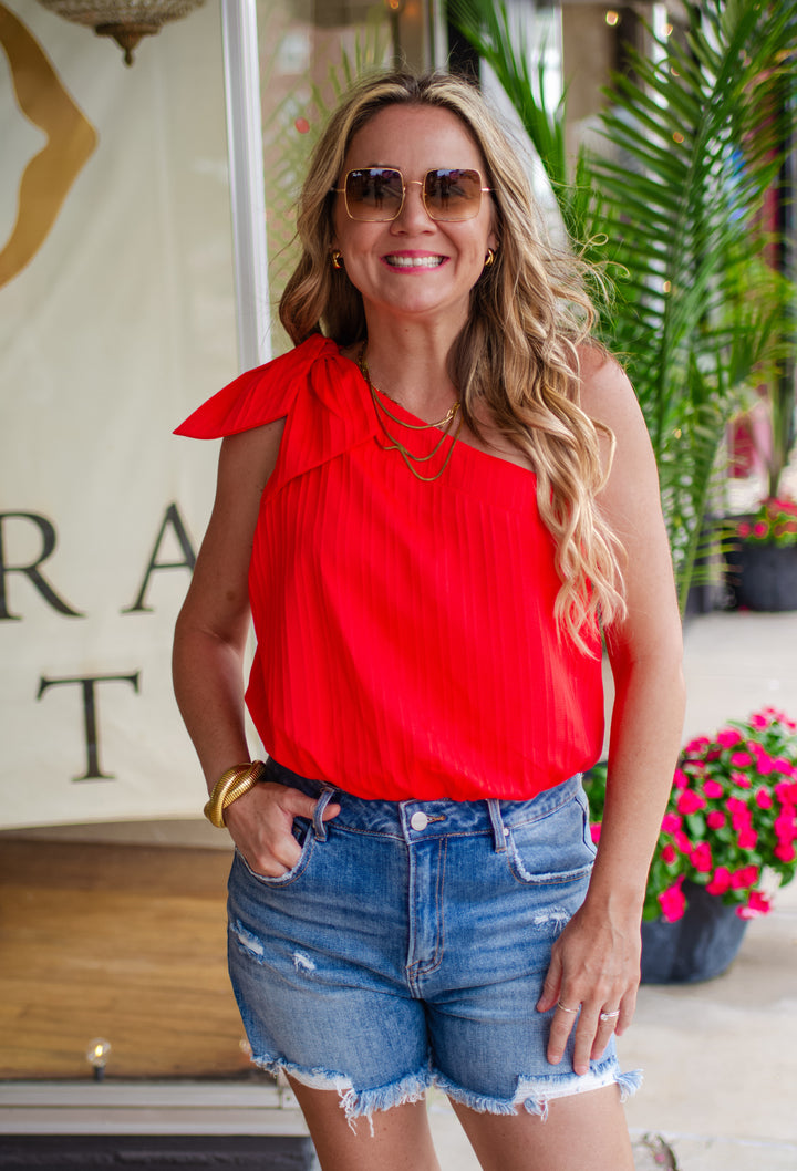 On My Side Tie One Shoulder Bubble Top in Coral