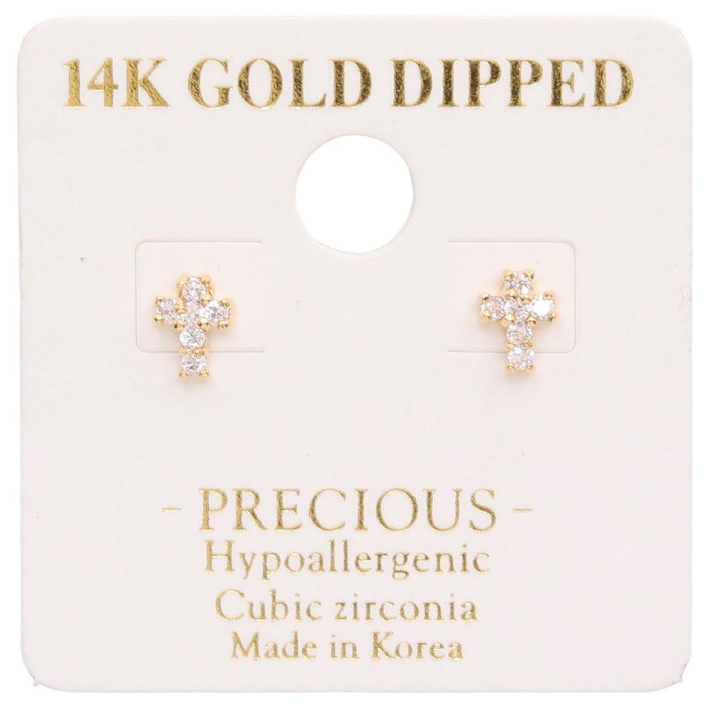 14K Gold Dipped CZ Cross Stud Earrings