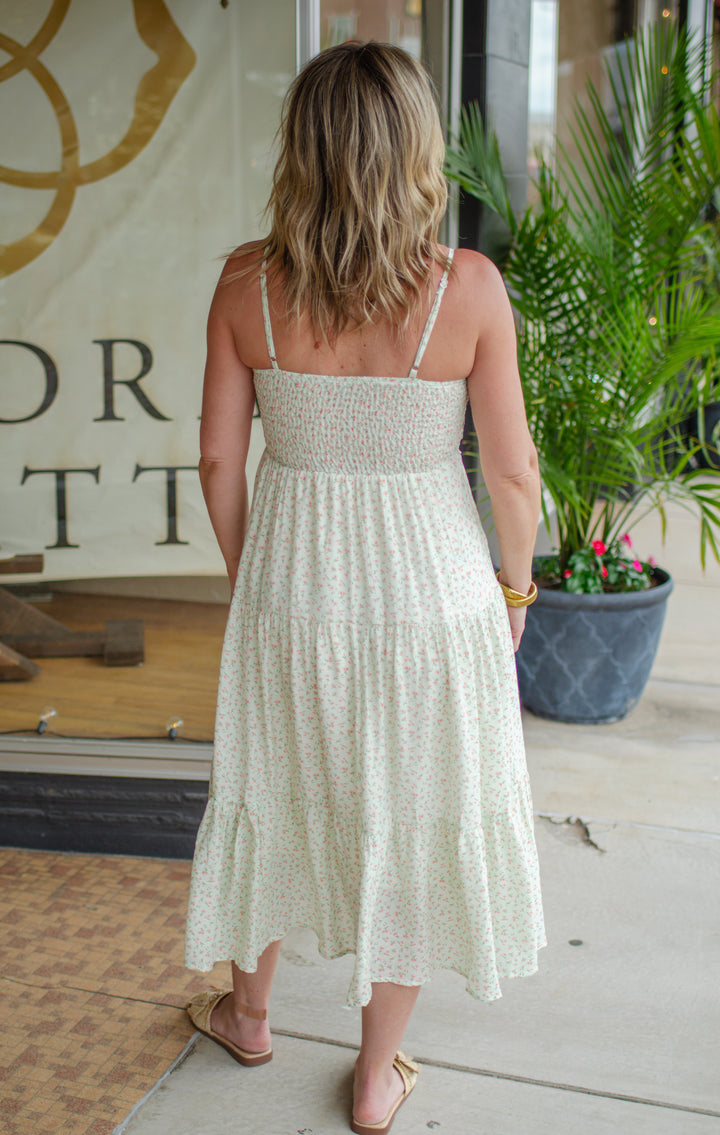 Spring in My Step Floral Sweetheart Midi Dress in Mint