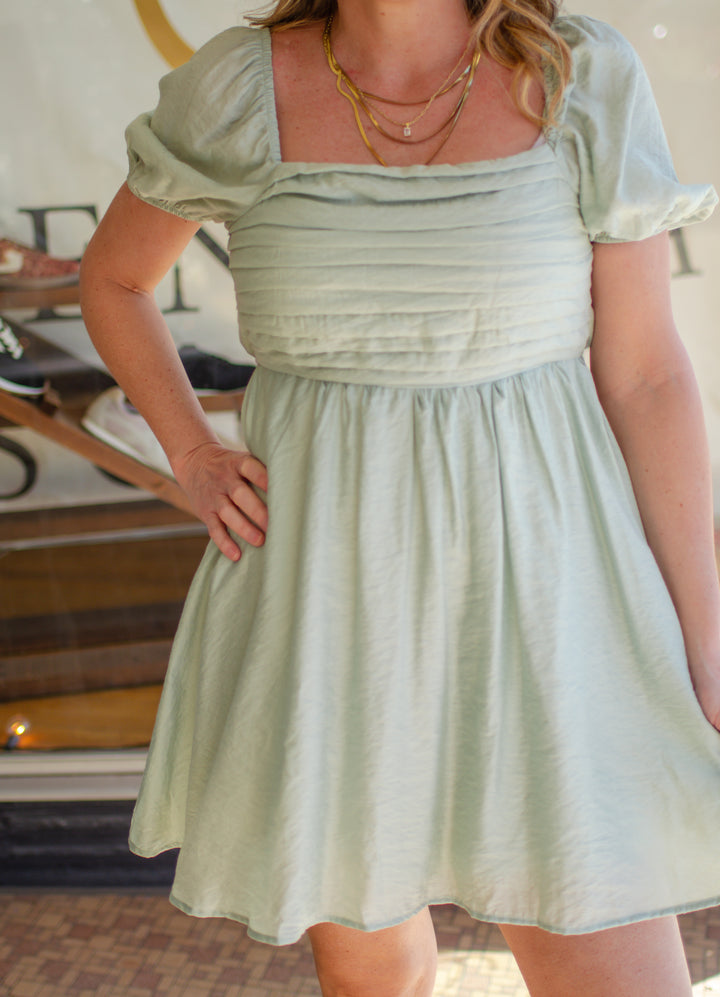 Spin Me Around Ruched Front Dress in Sage