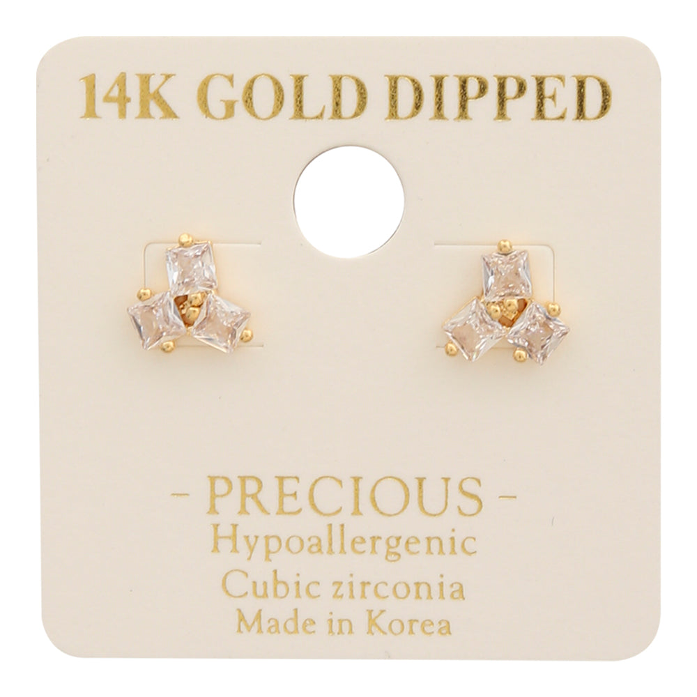 14K Gold Dipped CZ Trio Stud Earring