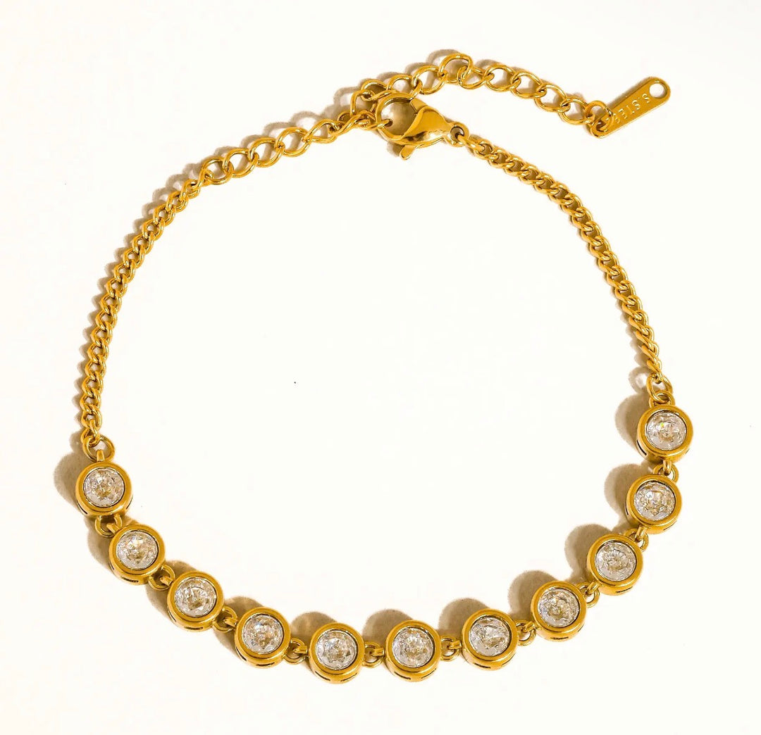 Luxe 18k Gold Plated Non-Tarnish Rhinestone Chain Bracelet