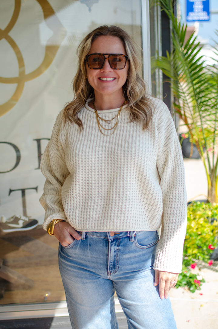 Winter Wonder Rolled Edge Ultra Soft Knit Sweater in Cream