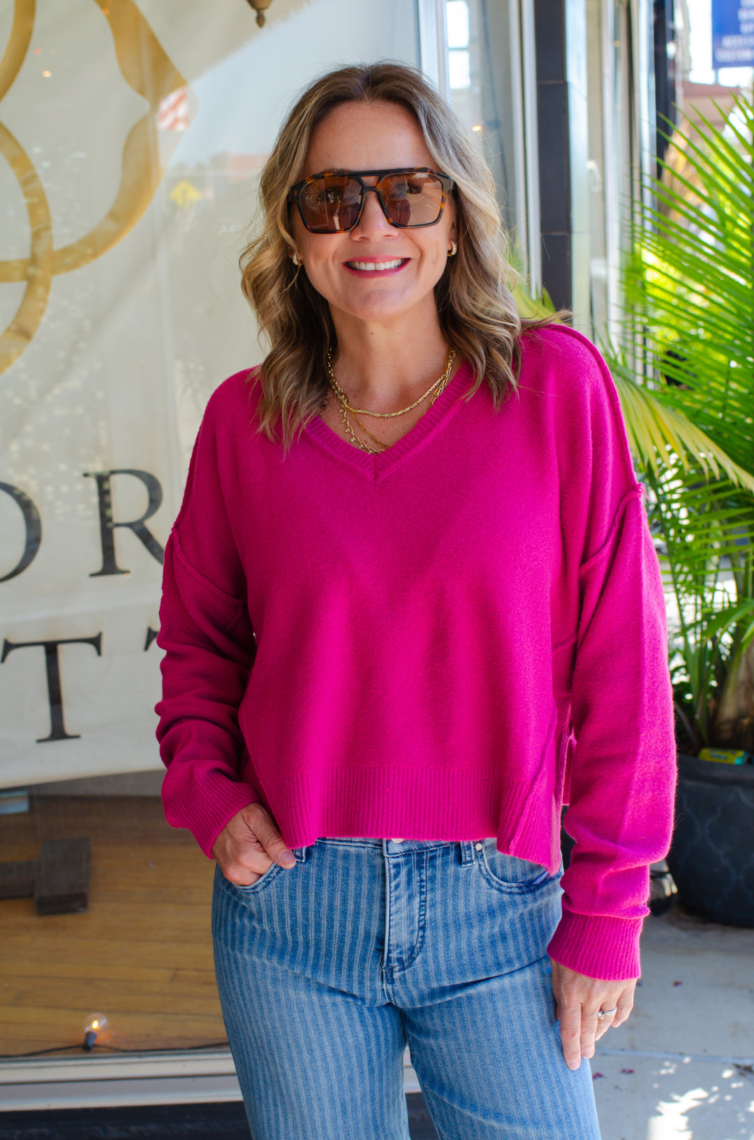 Cozy Up V-Neckline Oversized Sweater in Pink