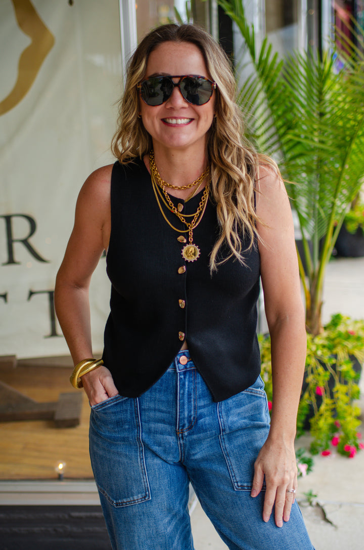 Classic Style Button Down Top in Black