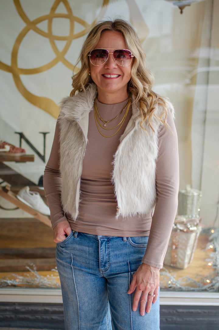 Your My Favorite Taupe Faux Fur Zip Front Vest