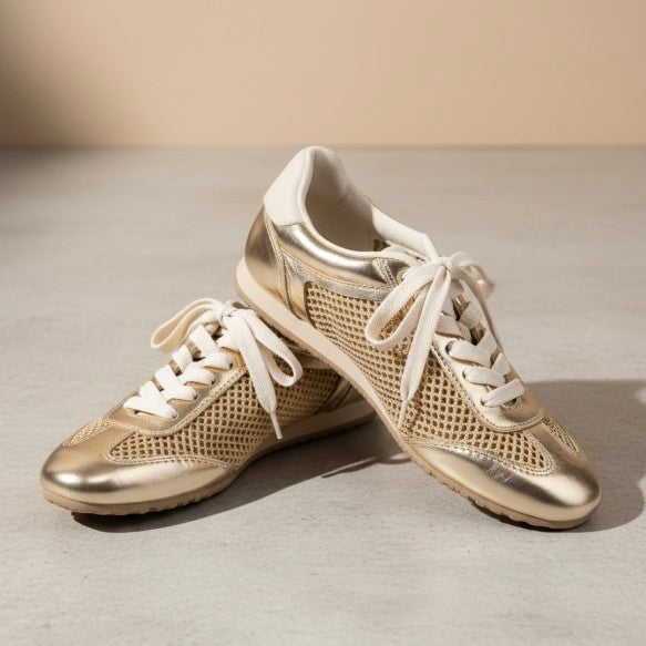 Take Heart Mesh Sneakers in Metallic Gold