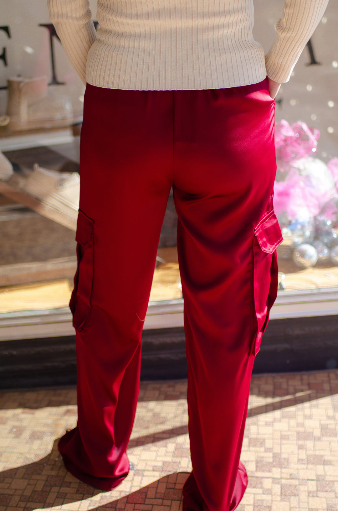 Perfectly Yours Cargo Style Pull On Pant in Burgundy