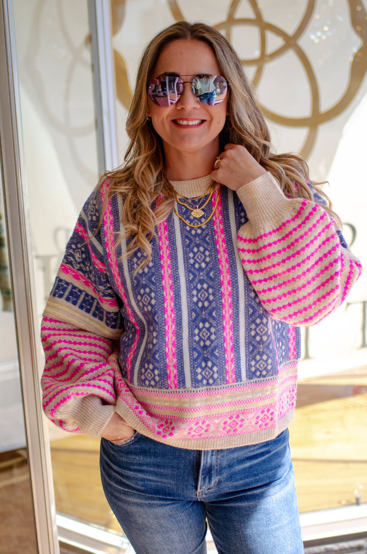 Bright Life Aztec Stripe Knit Sweater