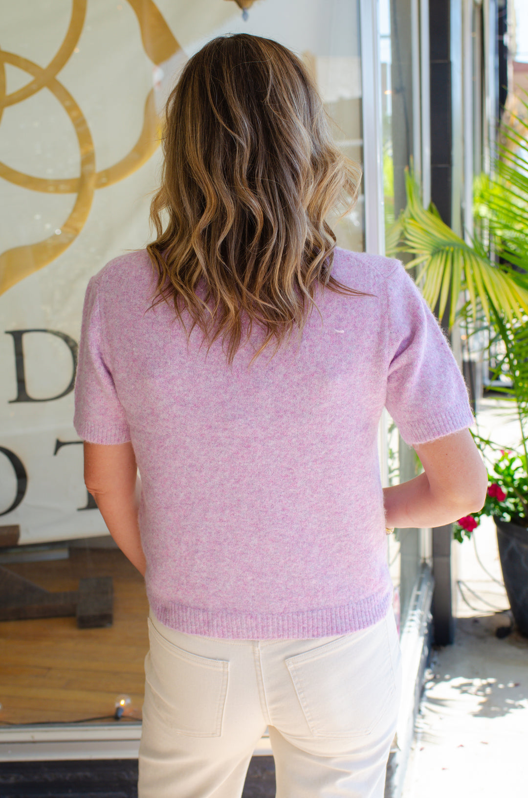 Way to Wander Lightweight Short Sleeve Sweater Top in Lilac