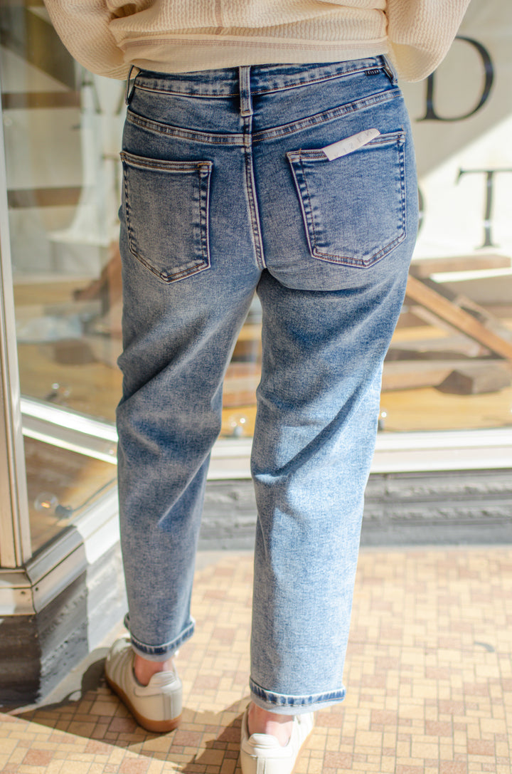 Risen High Rise Crop Boyfriend Jeans in Medium