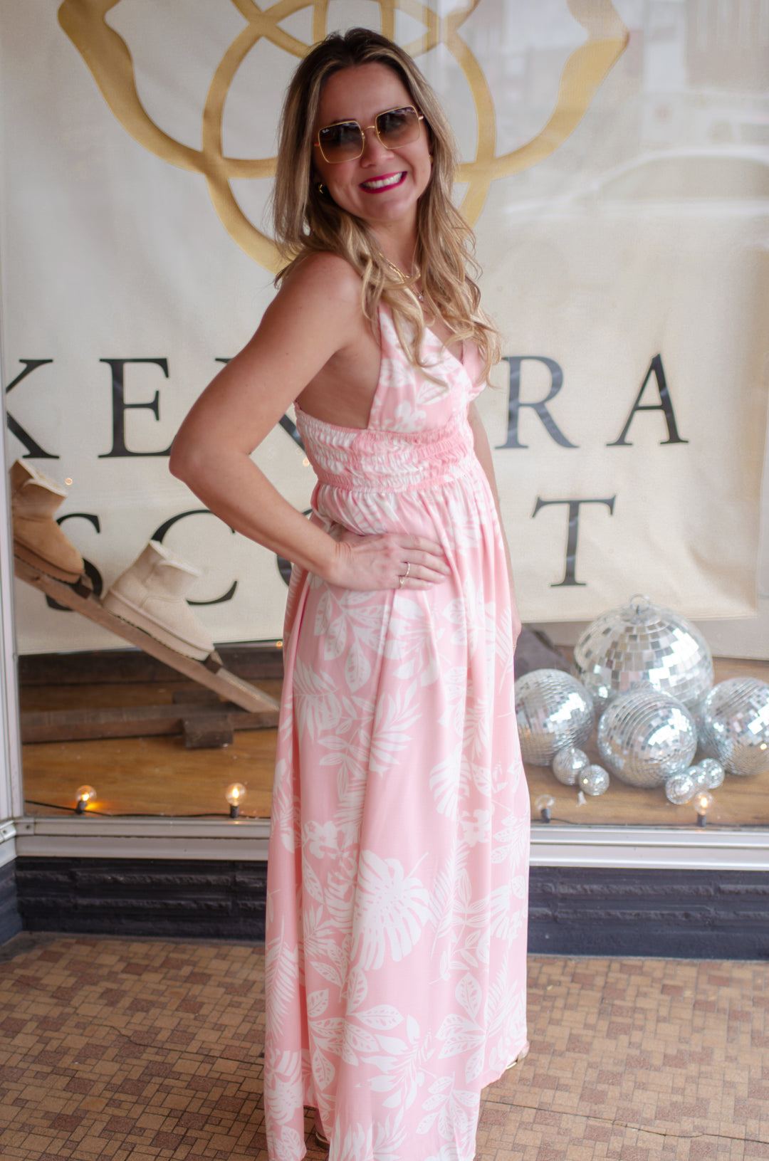 Topical Moments Blush Printed Maxi Dress