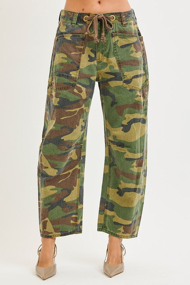 Risen Slouchy Relaxed Crop Barrel Leg Camo Jeans