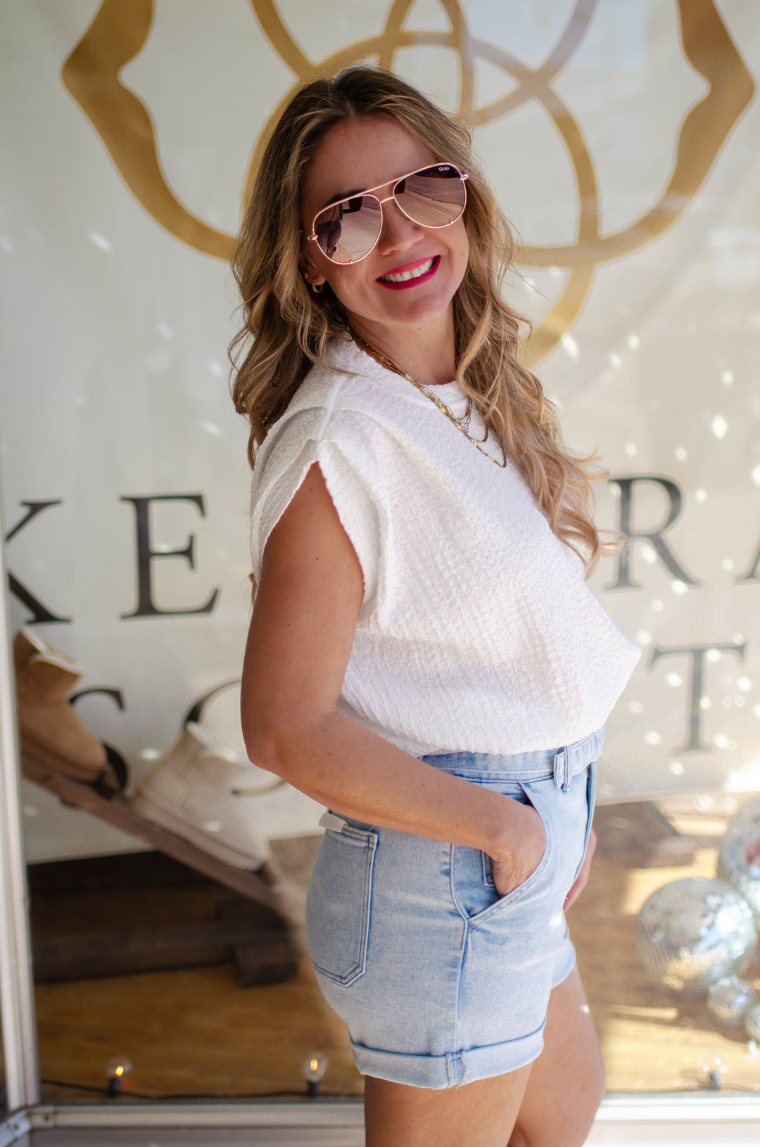 Moment For Us Textured Round Neck Pleated Top in White