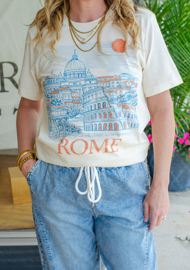 Rome Italy Graphic Fitted Graphic Tee in Ivory