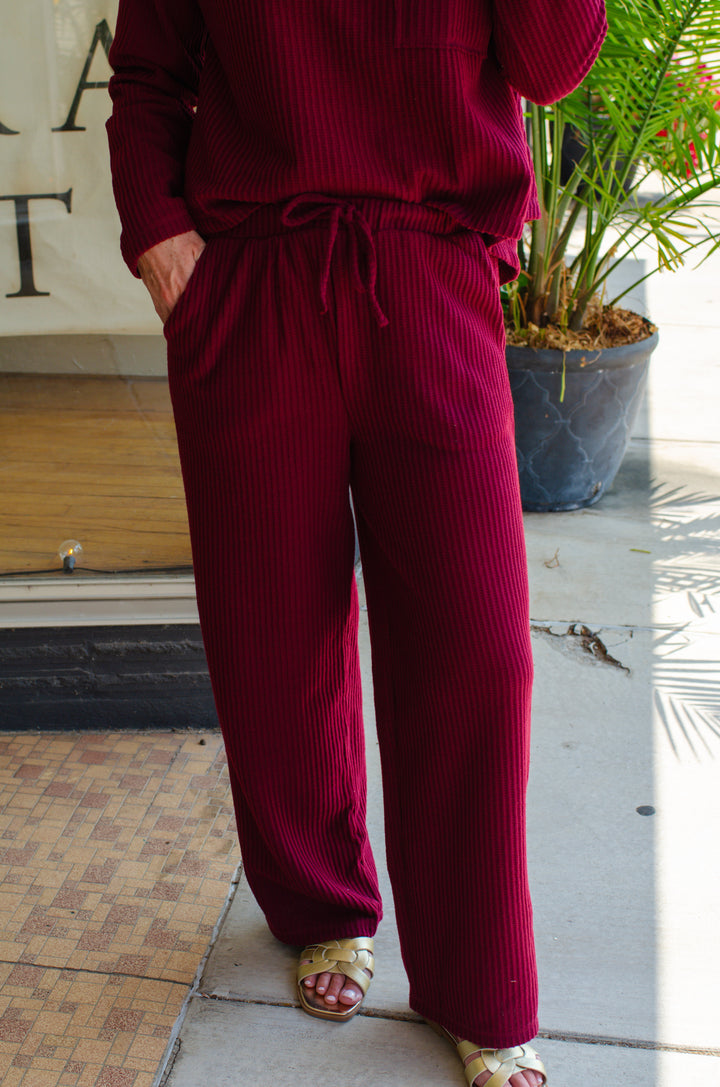 Make Your Way Thermal Wide Leg Pant in Burgundy