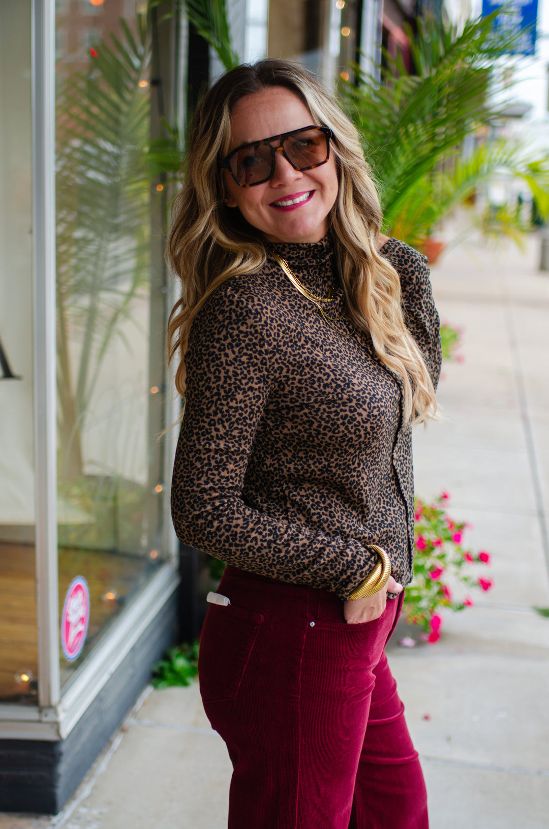 Walk On The Wild Side Fitted Leopard Mock Neck Top