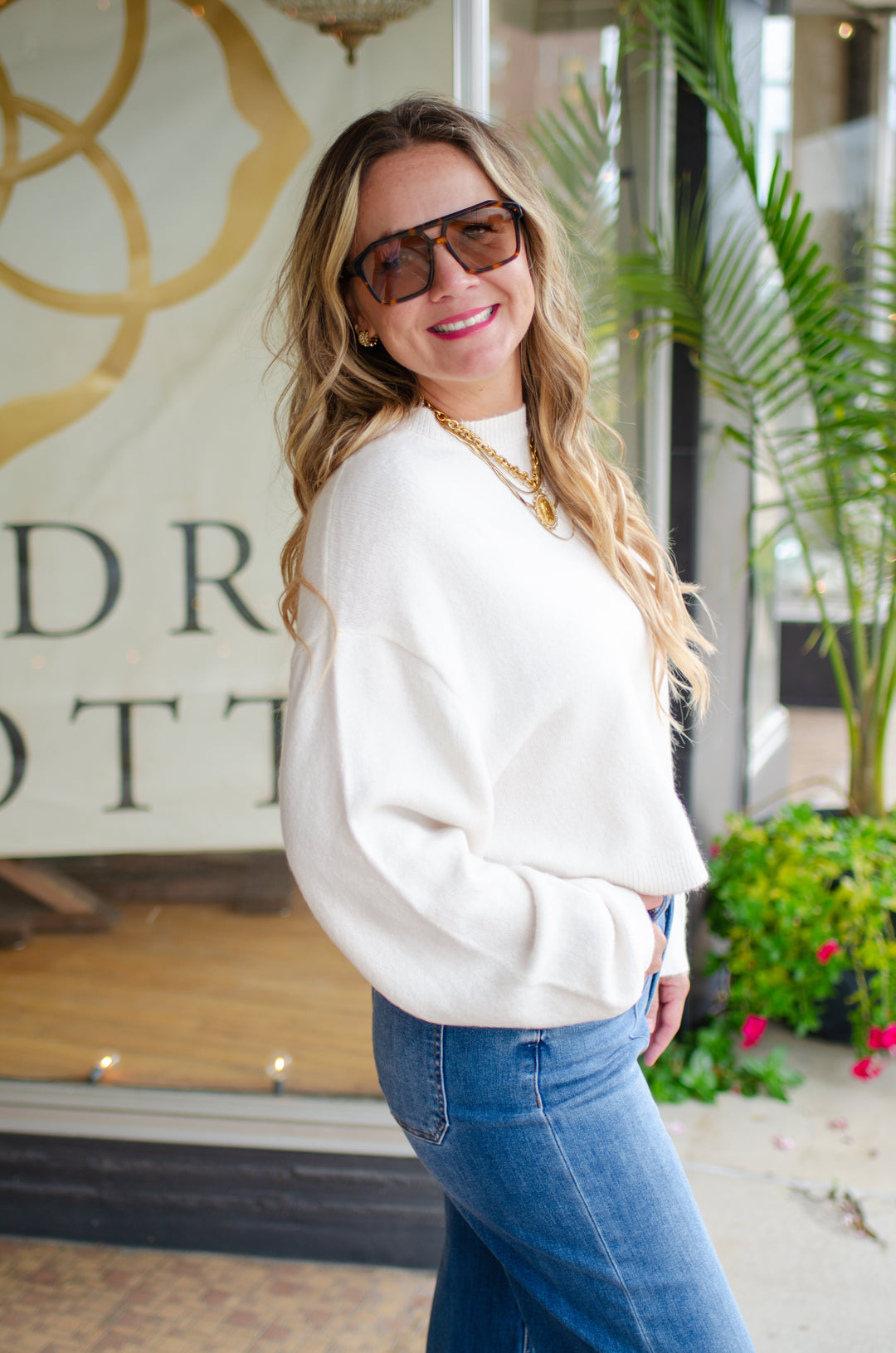 Winter Wish Soft Crew Neck Cropped Sweater in Cream