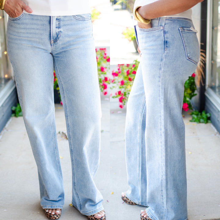 Risen High Rise Straight Leg Jeans in Medium Wash