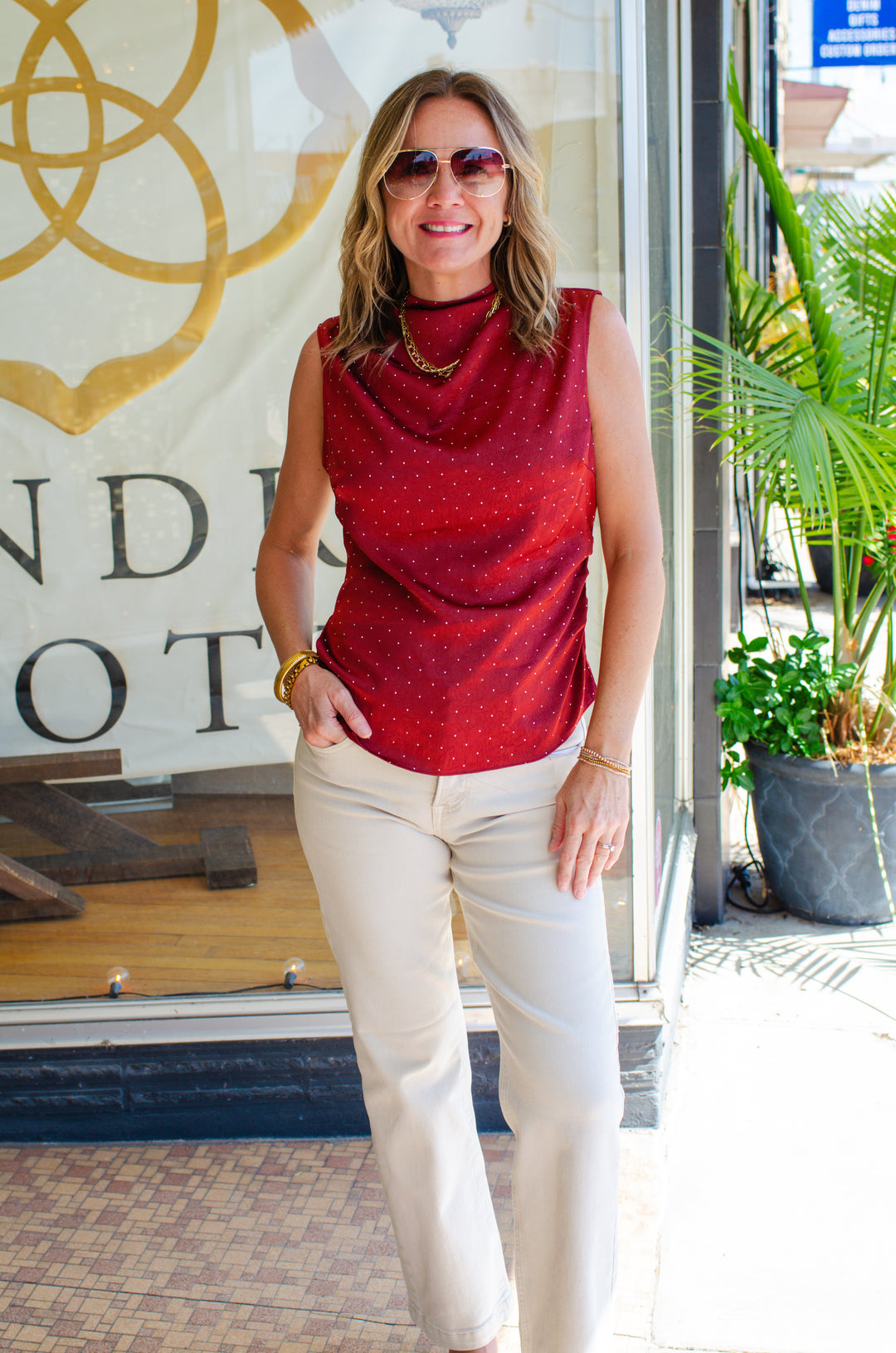 Effortless Radiance Cowl-neck Top in Wine