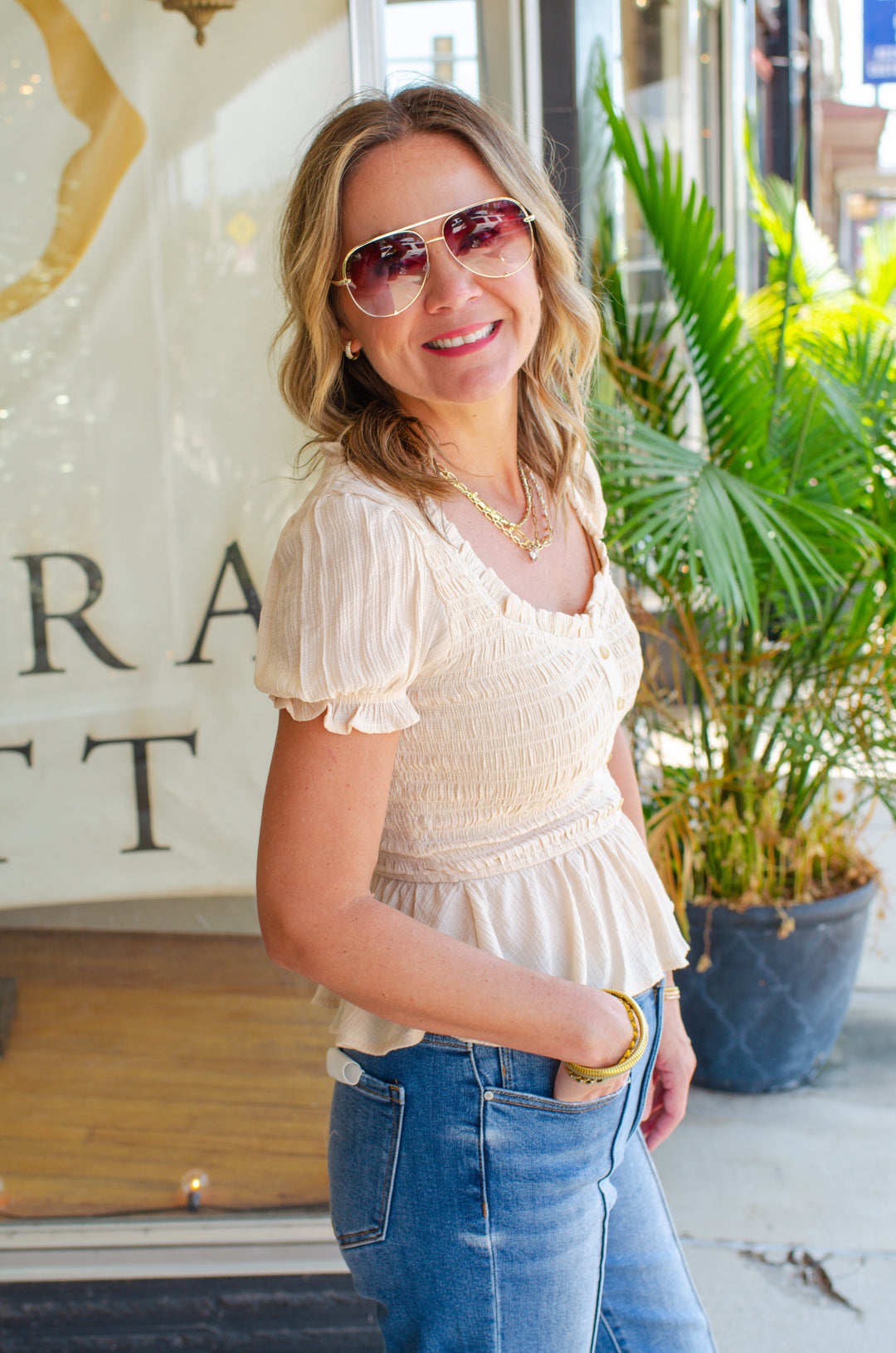 Sweet Fling Peplum Top in Natural