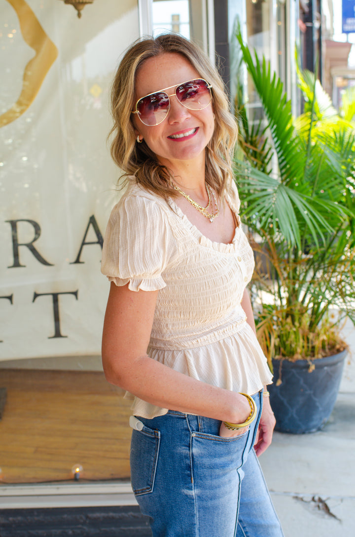 Sweet Fling Peplum Top in Natural