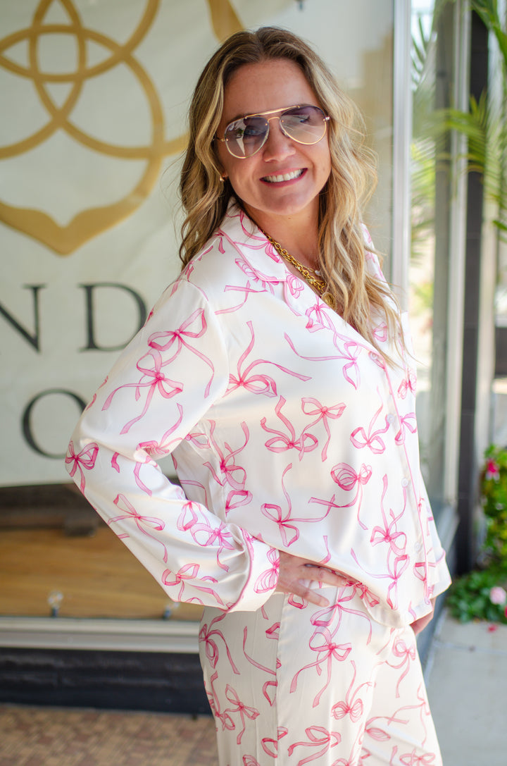 So Fancy Pink Bow Pajama Pocket Top