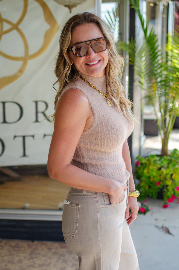 Naturally Neutral Eyelash Mock Neck Sweater in Mocha