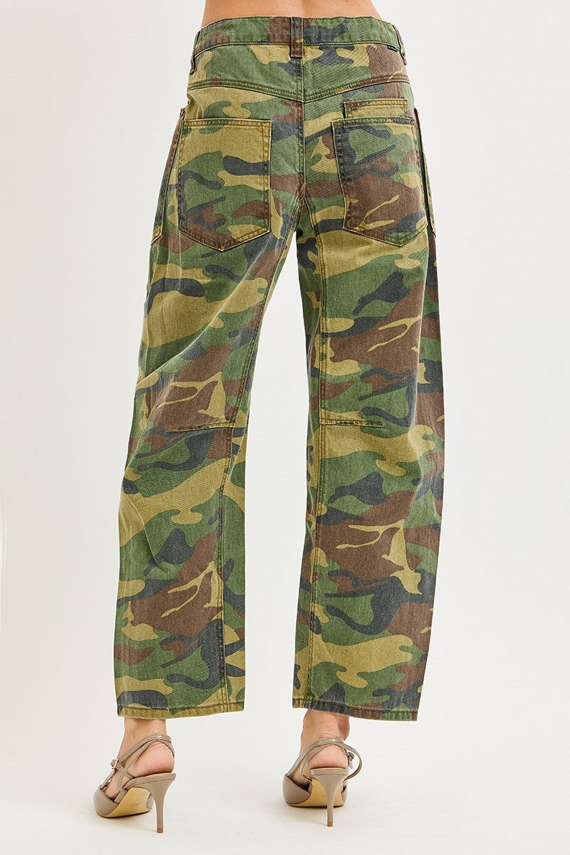 Risen Slouchy Relaxed Crop Barrel Leg Camo Jeans