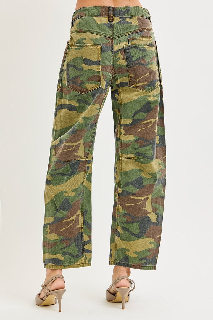 Risen Slouchy Relaxed Crop Barrel Leg Camo Jeans