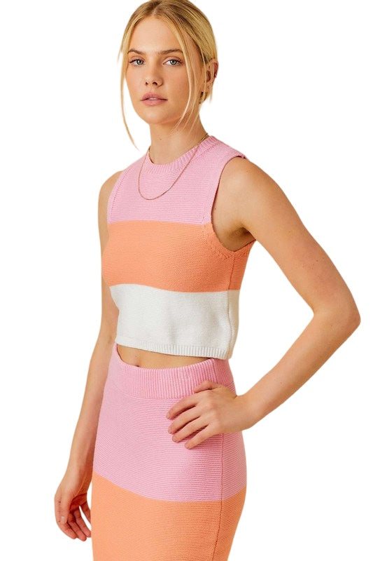 Perfect Sunrise Knit Color Block Tank Top