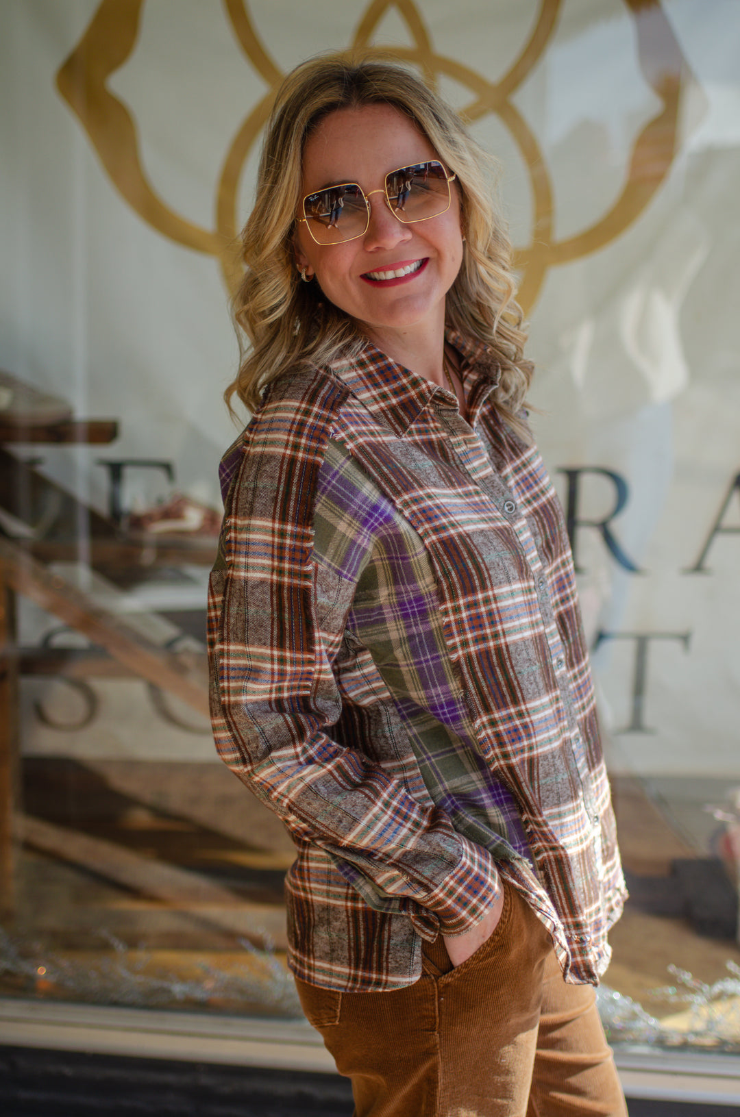 Fall In Love Plaid Button Down Top in Mocha