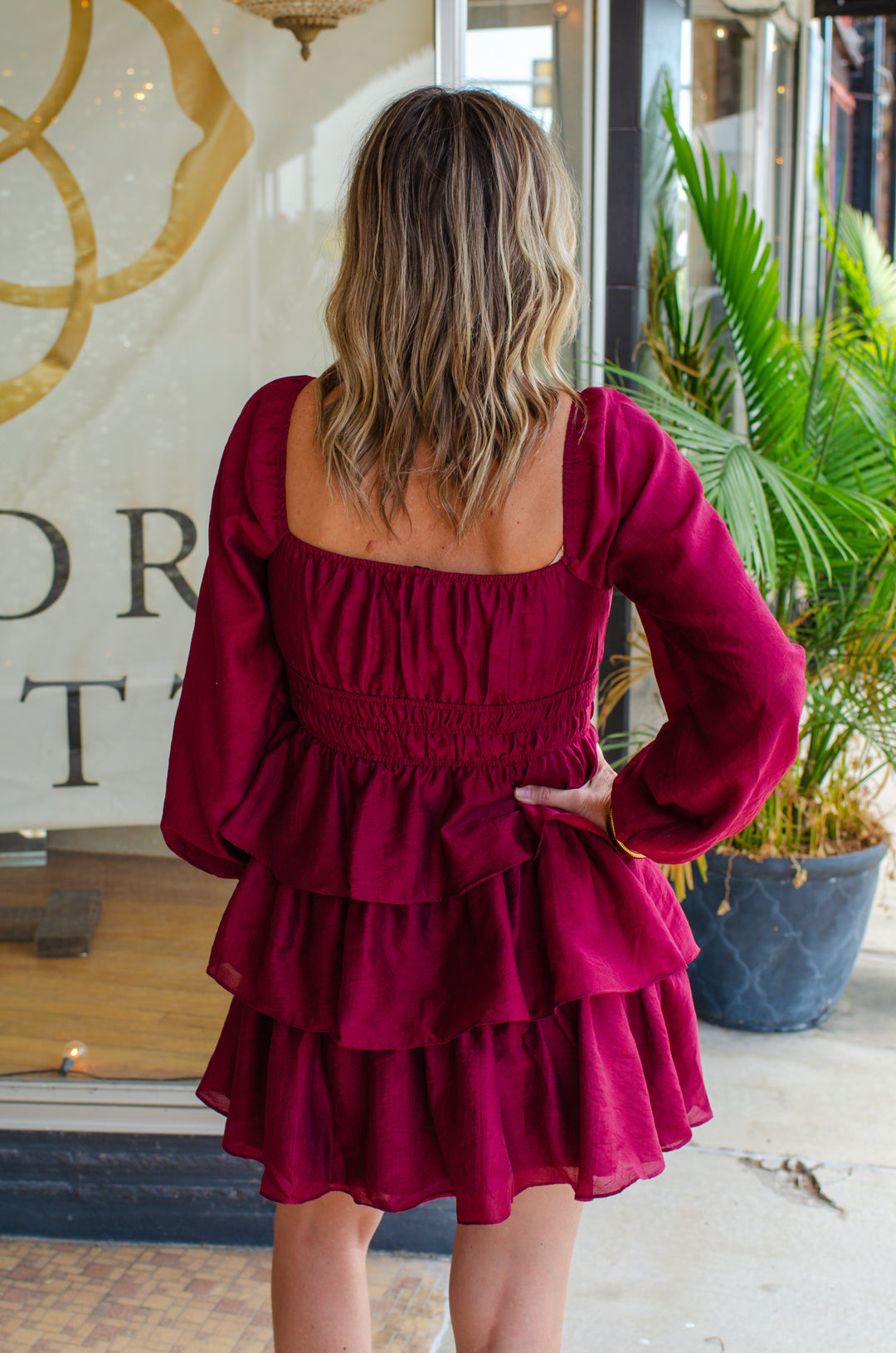 Go Your Own Way Ruffle Tiered Dress in Burgundy