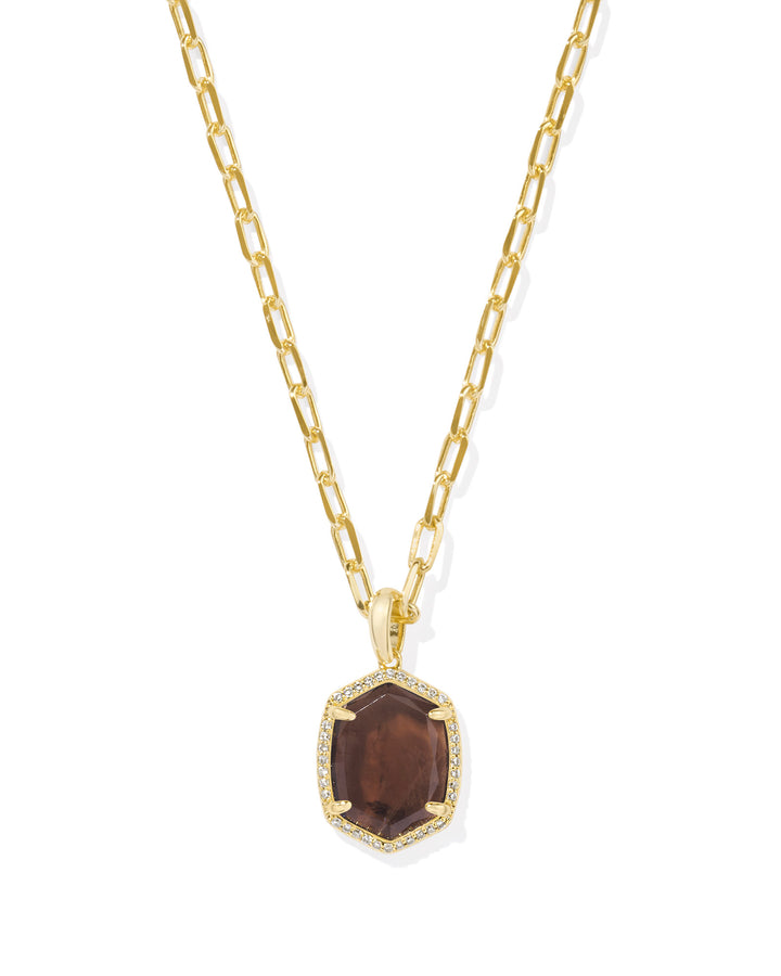 Kendra Scott Daphne Pave Framed Pendant Necklace in Gold & Smoky Quartz