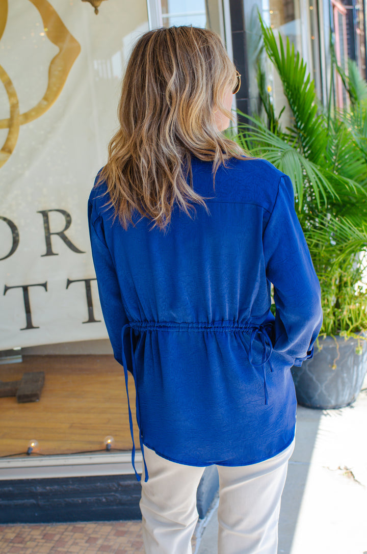 Classic Style 3/4 Sleeve Button Down Top in Blue
