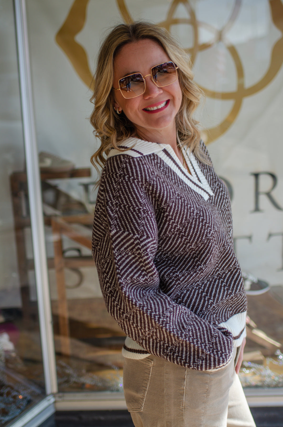 Take Heart Brown Geometric Rugby Sweater