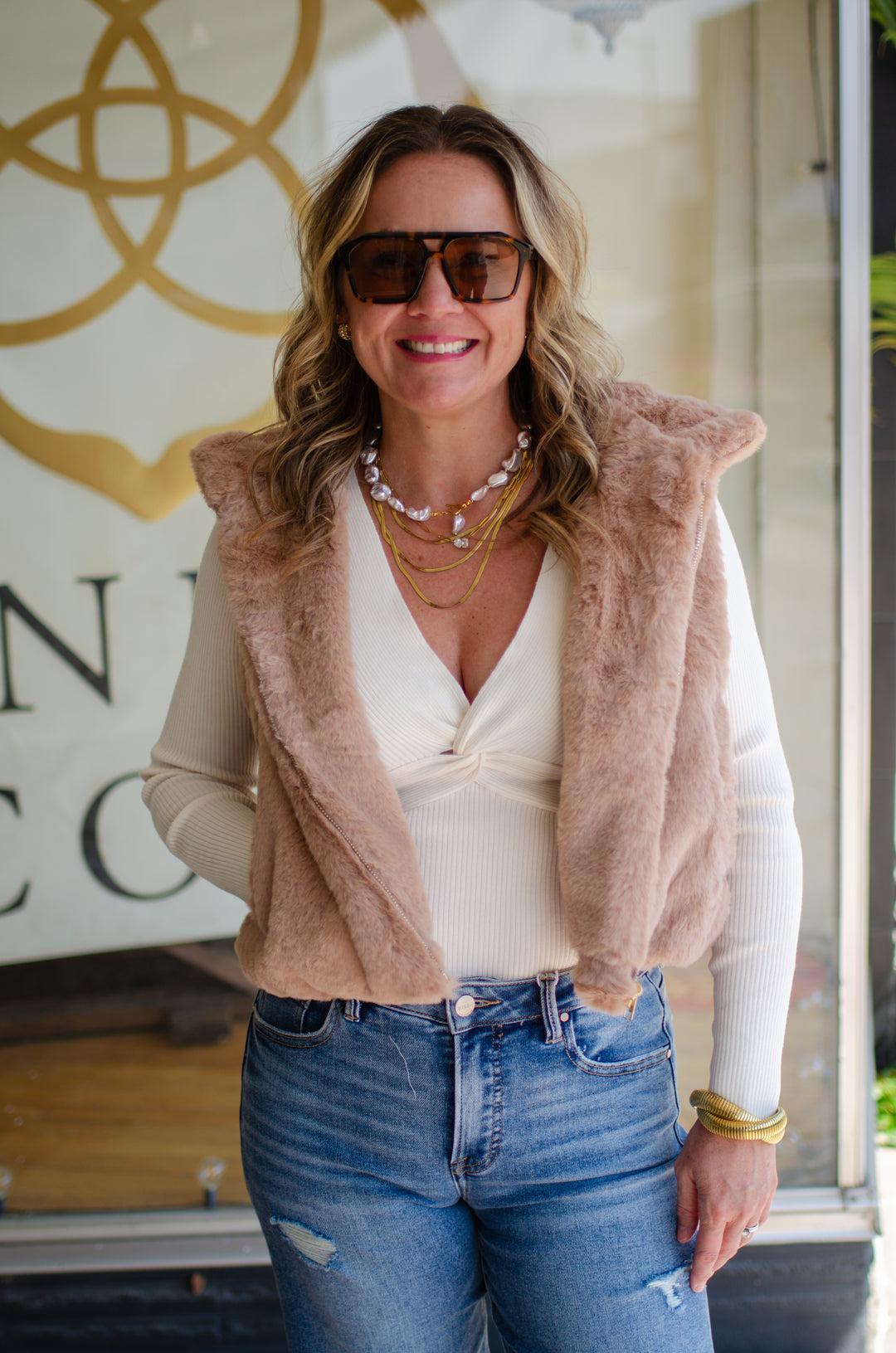 Winter Wonder Faux Fur Hooded Vest in Tan