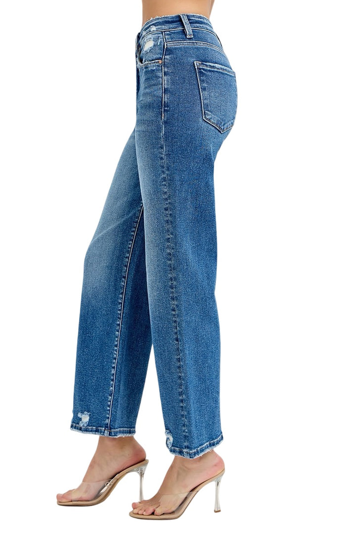 Risen High Rise Tummy Control Crop Wide Leg Jeans