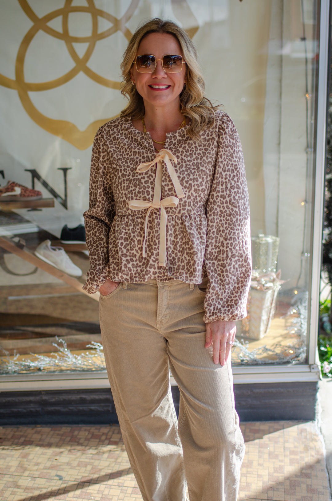 Wild Ways Champagne Leopard Velvet Bow Front Top Regular price