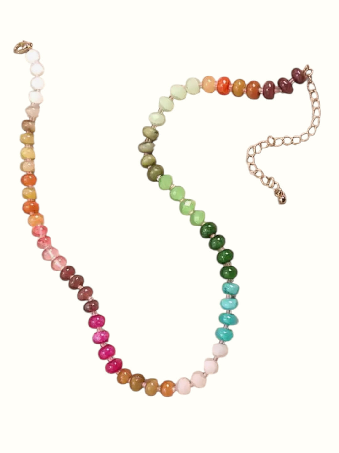 Natural Agate Glass Semi Precious Beaded Necklace Natural Rainbow Mix