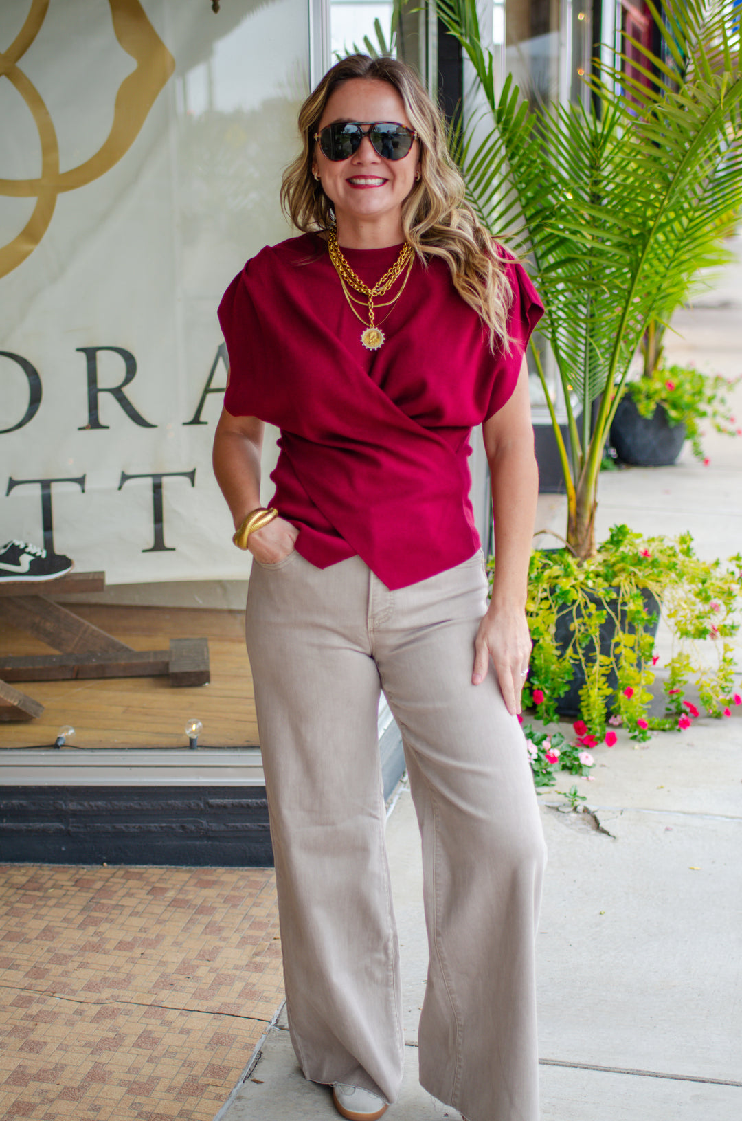 Classic Moment Sweater Top in Wine