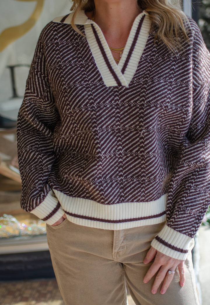 Take Heart Brown Geometric Rugby Sweater