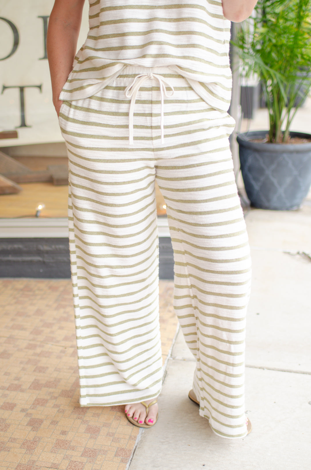 Take Heart Stretch Waist Stripe Sage & Cream Pant