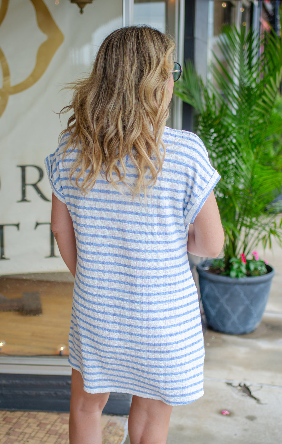 Summer Sun Textured Stripe Dress in Light Blue