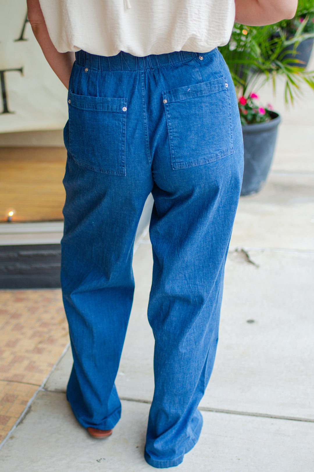 Summer Stroll Chambray High Rise Wide Leg Pintuck Pants