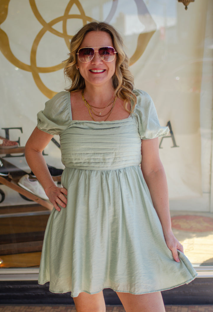 Spin Me Around Ruched Front Dress in Sage